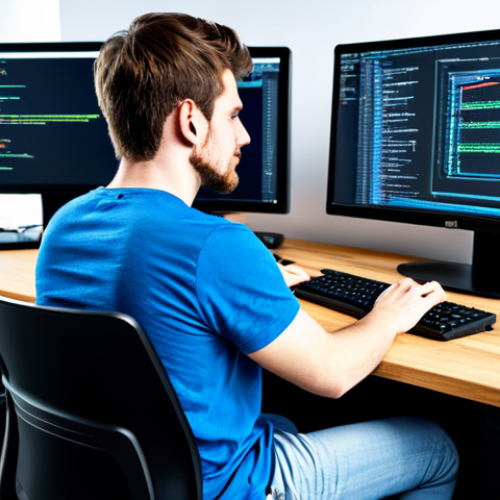 Home 10 **
A professional programmer working at a brightly lit tech startup office, multiple monitors displaying code, wearing a casual but appropriate outfit (jeans, t-shirt, and a cardigan), focus on the hands typing, safe for work, fully clothed, perfect anatomy, natural proportions, high quality, professional.
**
